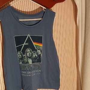Pink Floyd Blue Graphic Muscle Tee with Prism Rainbow